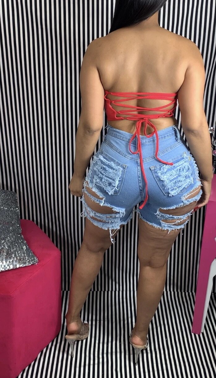 Fashion High Waist Ripped Denim Shorts For Women