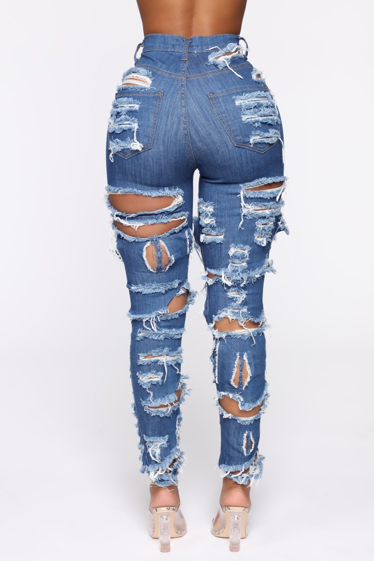 Woman Ripped Jeans High Waist Stretch Denim Pencil Pants