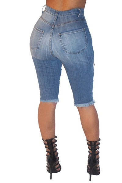 Women Fashion Ripped High Waist Jeans
