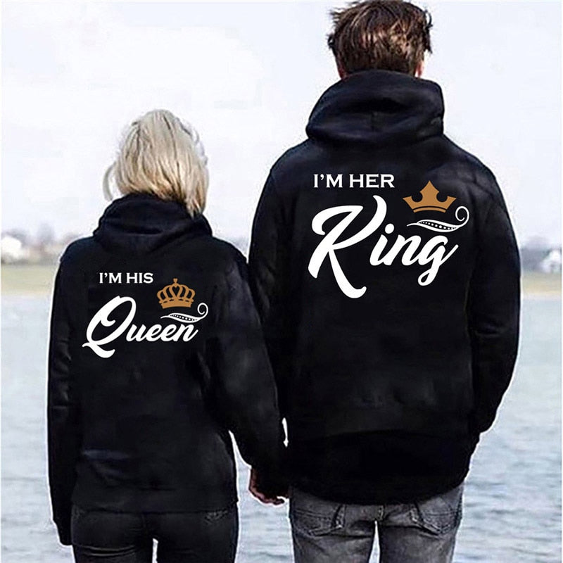 King Queen Letter Hoody Women's Clothing Her King His Queen