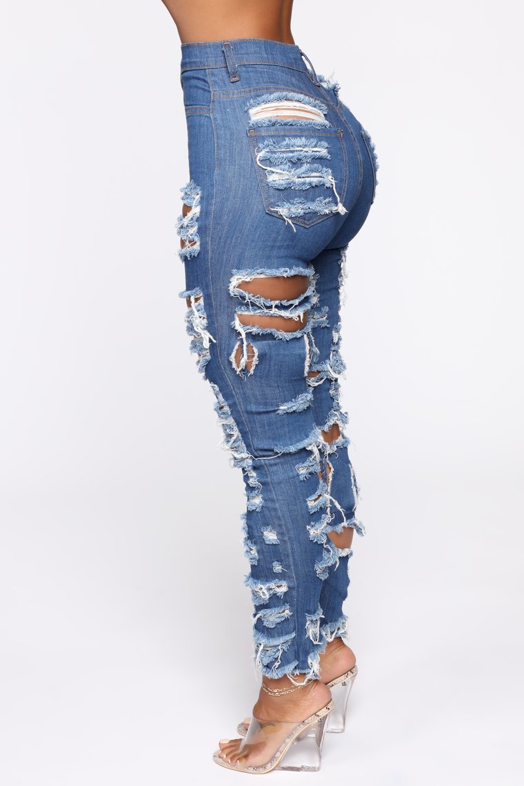Woman Ripped Jeans High Waist Stretch Denim Pencil Pants
