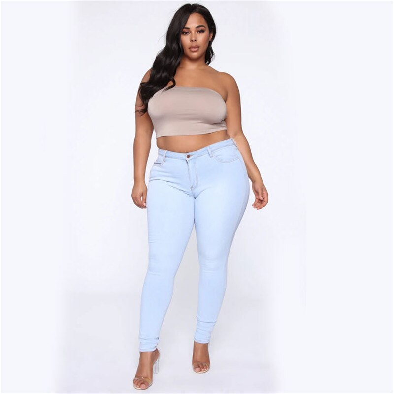 Women Fashion Plus Size High Waist Skinny Jeans