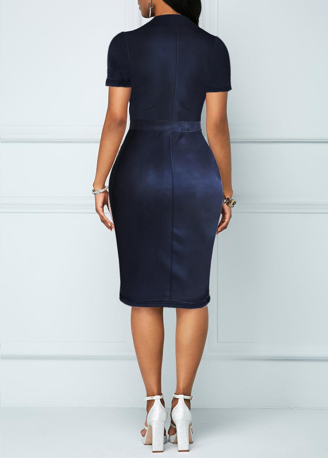 Women Fashion Denim Stretch Blue Jean Dress Short Sleeve