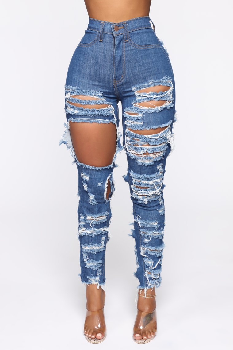 Woman Ripped Jeans High Waist Stretch Denim Pencil Pants