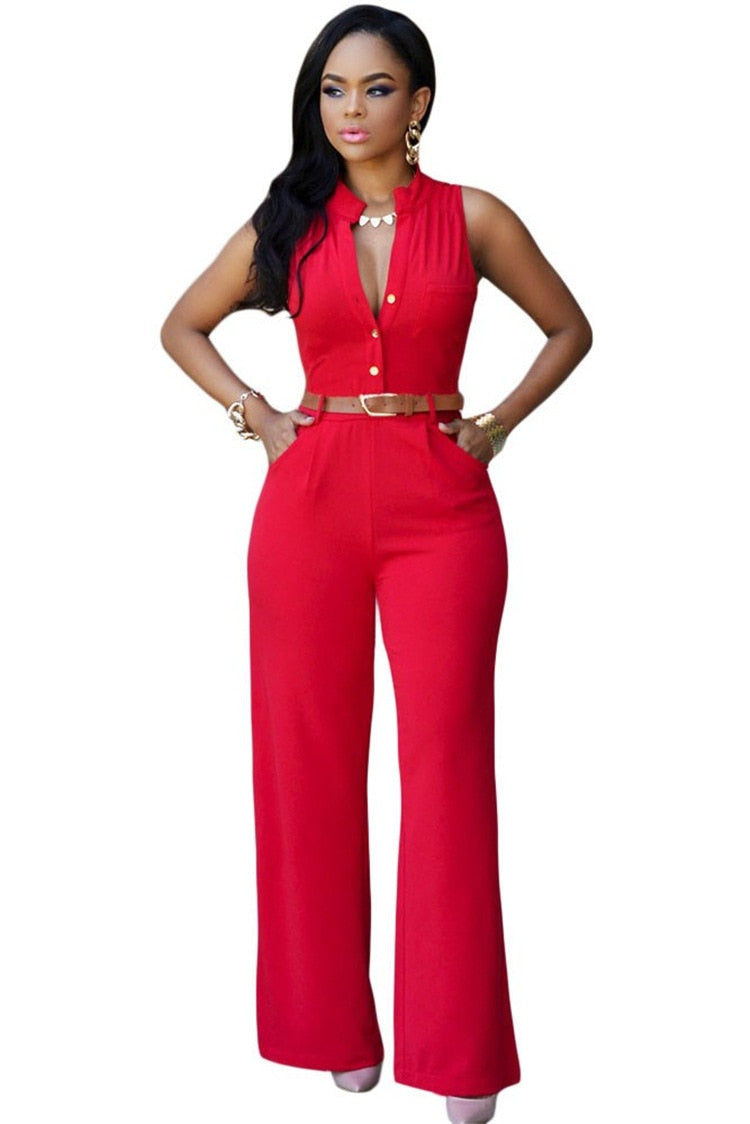 Women V-Neck Wide Leg Pants Rompers