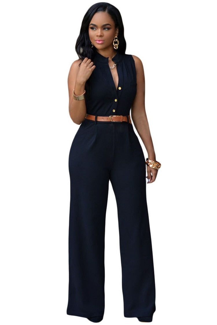 Women V-Neck Wide Leg Pants Rompers