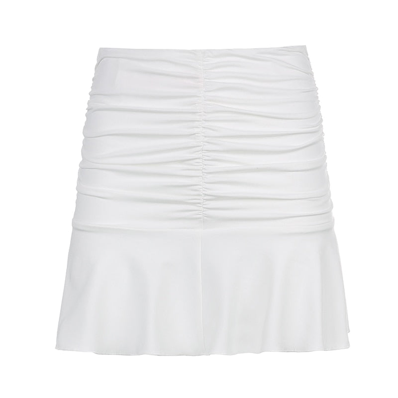 High Waist Preppy Style Ruched Pleated Skirts