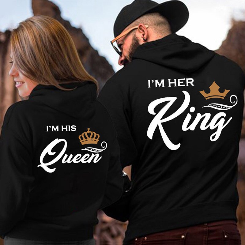 King Queen Letter Hoody Women's Clothing Her King His Queen