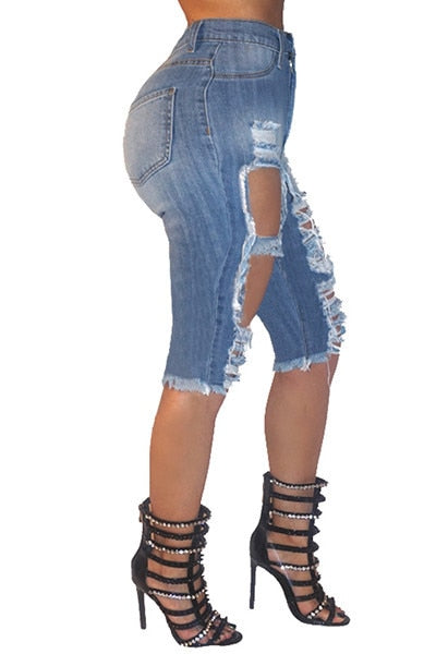 Women Fashion Ripped High Waist Jeans