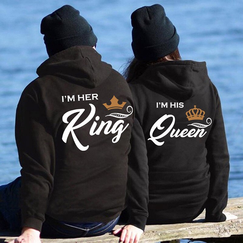 King Queen Letter Hoody Women's Clothing Her King His Queen
