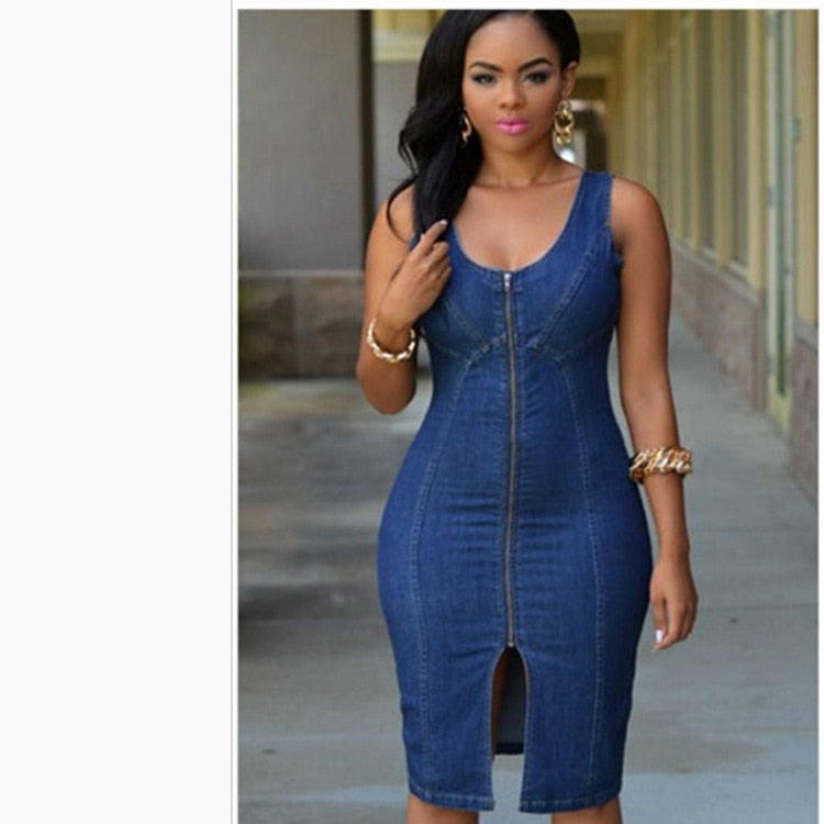 Women Sleeveless Denim Jean Dress