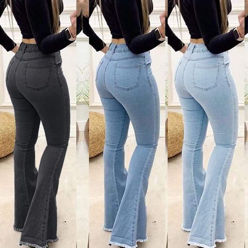 Women Fashion High Waist Boot Cut Denim Jeans
