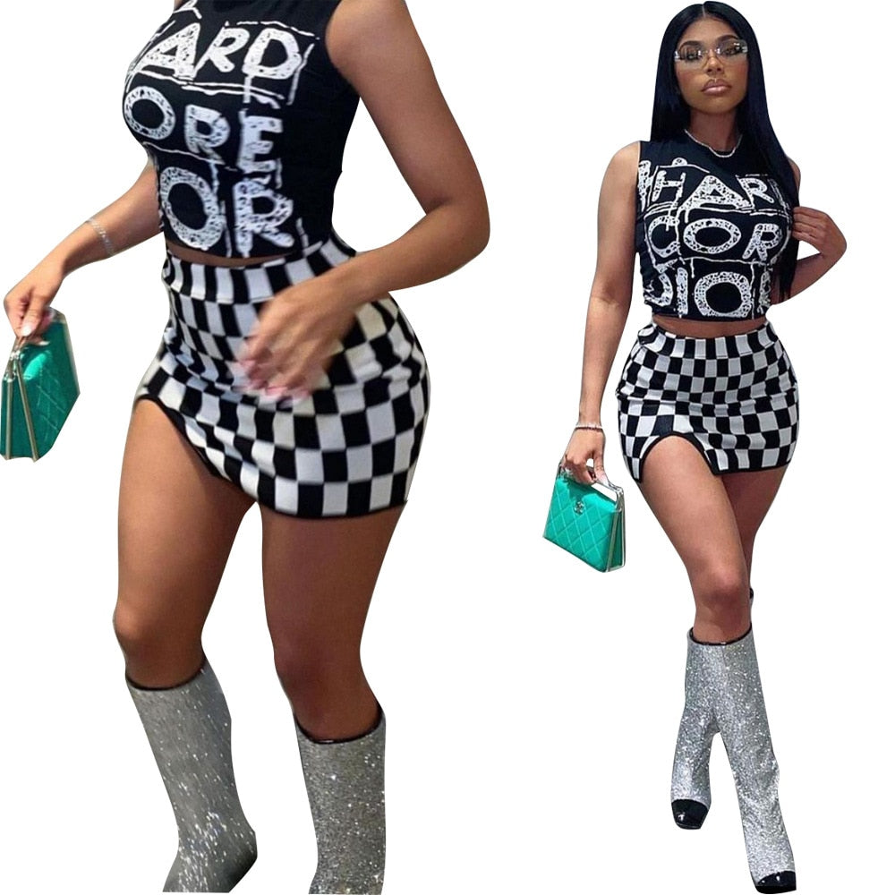 Checkerboard Printed For Women 2 Piece Set