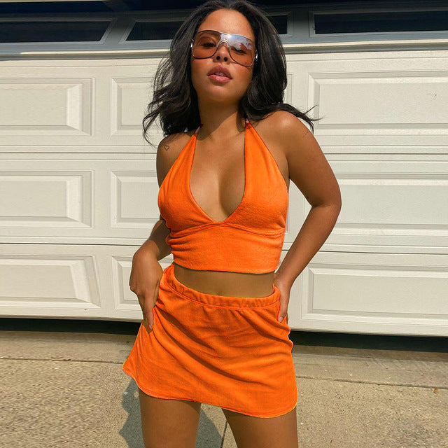 Women Crop Top Halter Set