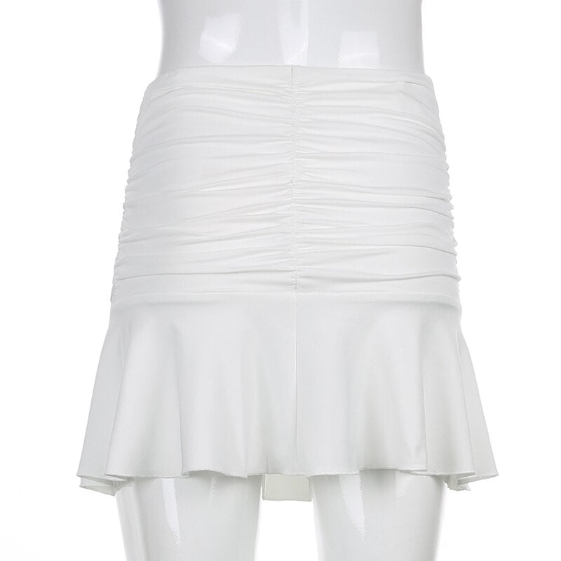 High Waist Preppy Style Ruched Pleated Skirts