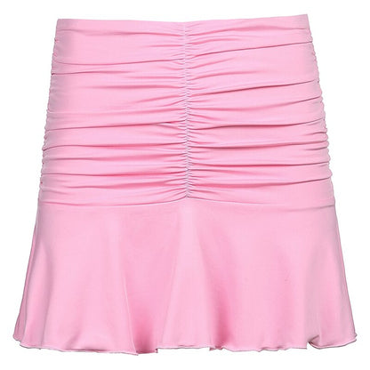 High Waist Preppy Style Ruched Pleated Skirts