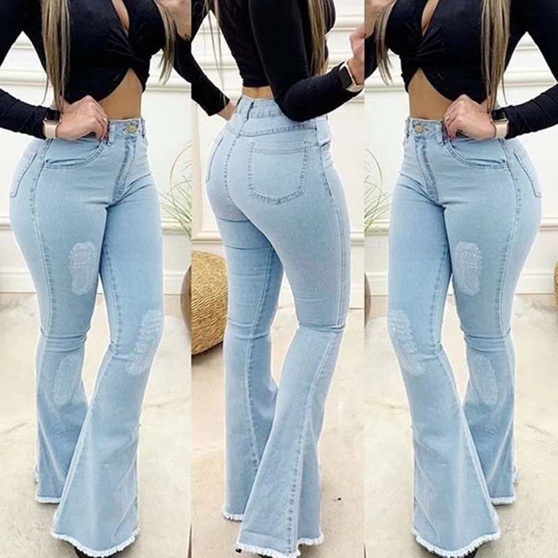 Women Fashion High Waist Boot Cut Denim Jeans