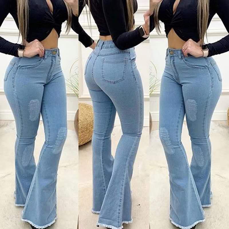 Women Fashion High Waist Boot Cut Denim Jeans