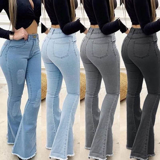 Women Fashion High Waist Boot Cut Denim Jeans